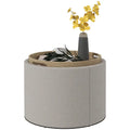 Table basse ottomane de rangement ronde avec plateau de service réversible, Gris