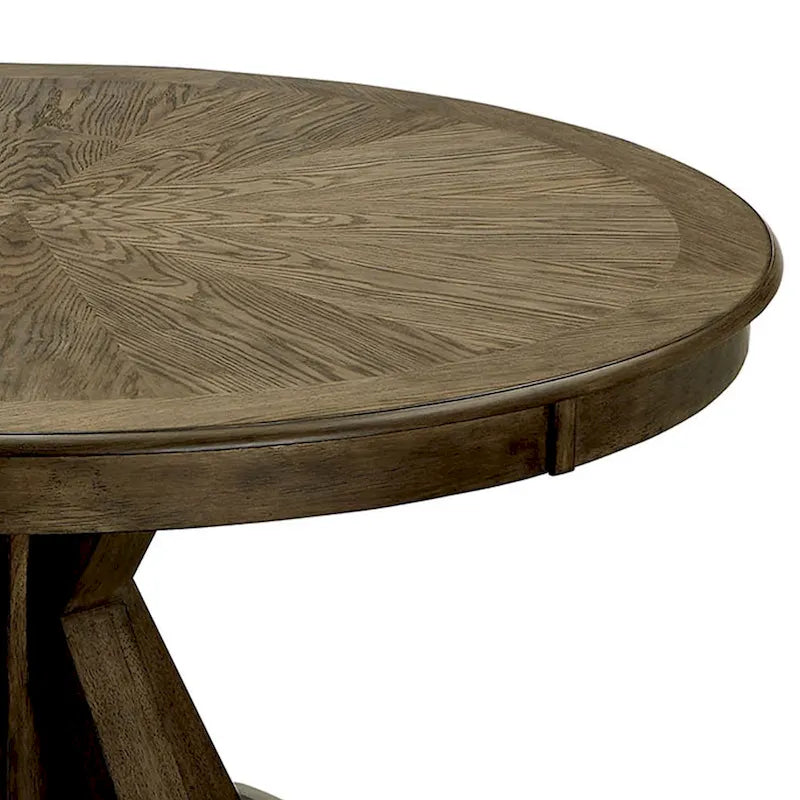 Table de salle à manger ronde en bois massif avec pied central, chêne clair marron