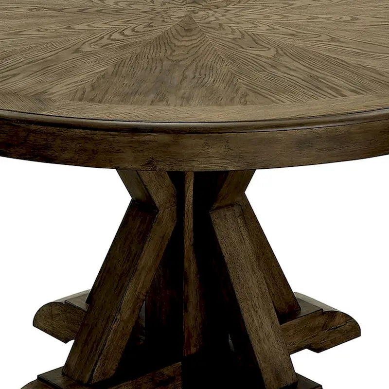 Table de salle à manger ronde en bois massif avec pied central, chêne clair marron