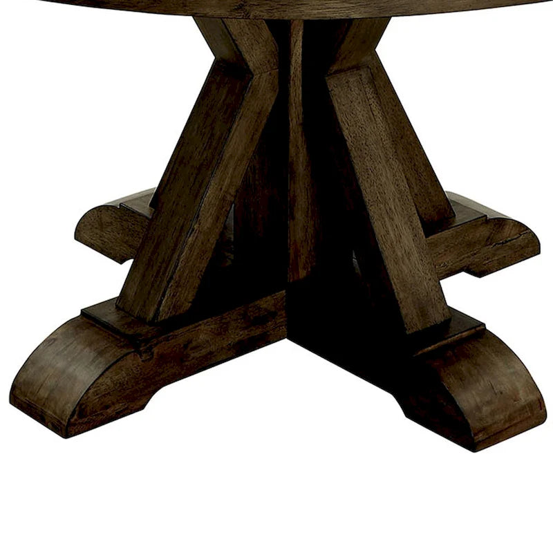 Table de salle à manger ronde en bois massif avec pied central, chêne clair marron