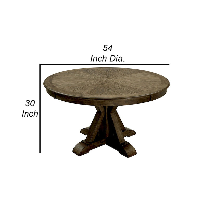 Table de salle à manger ronde en bois massif avec pied central, chêne clair marron