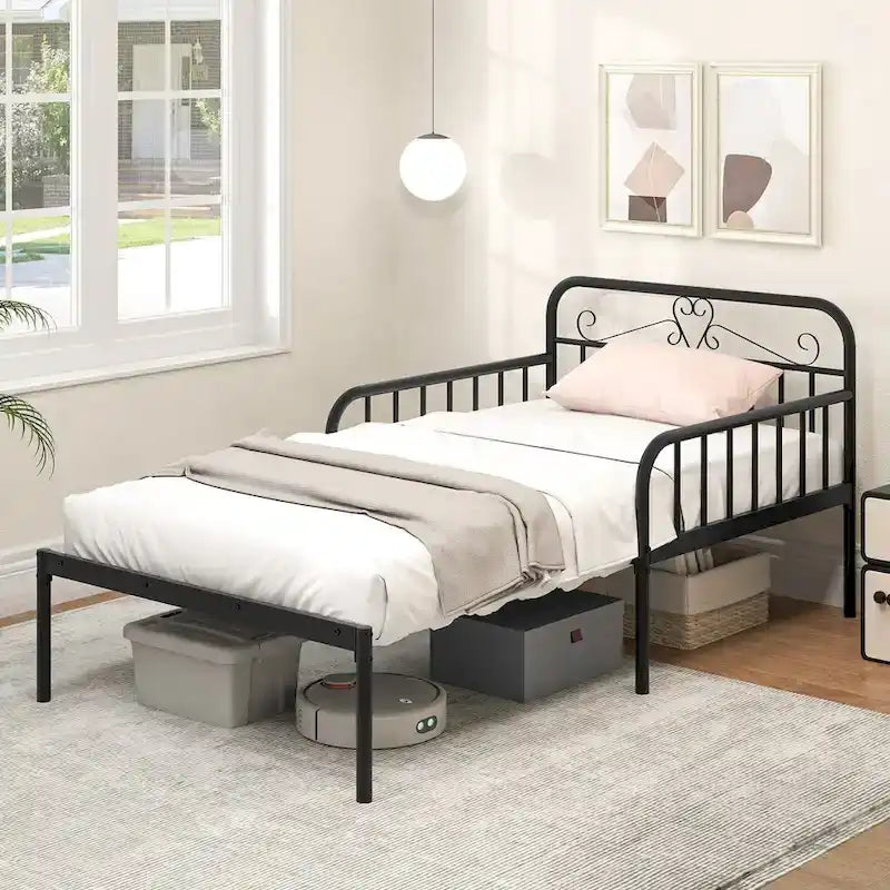Lit de repos en métal, lit de repos extensible en lit double très résistant