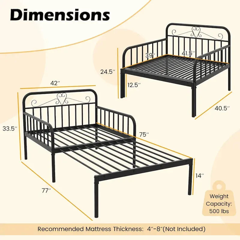 Lit de repos en métal, lit de repos extensible en lit double très résistant
