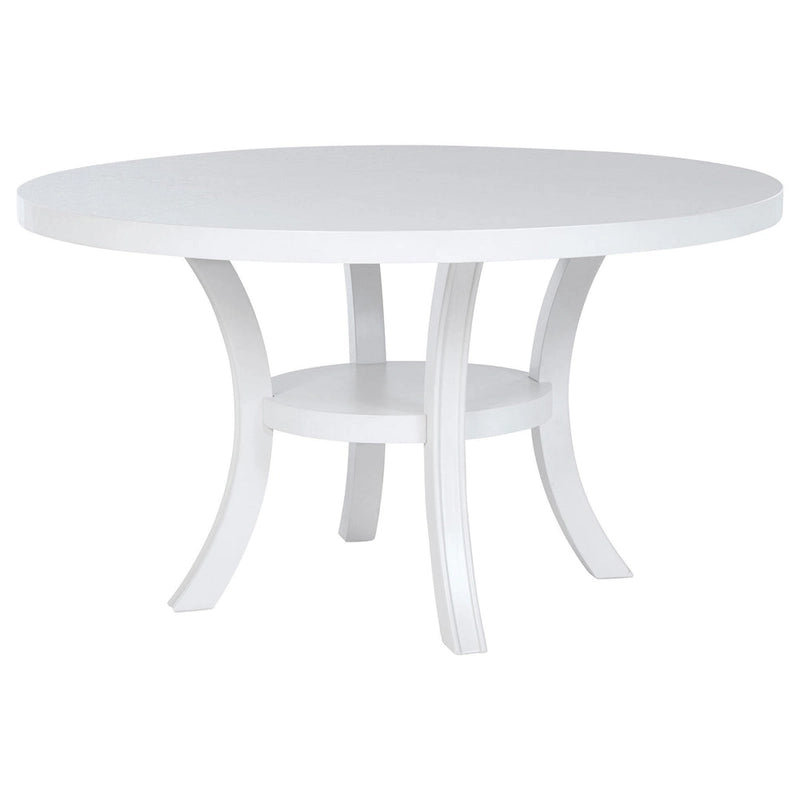 Table à manger ronde avec étagère et pieds évasés