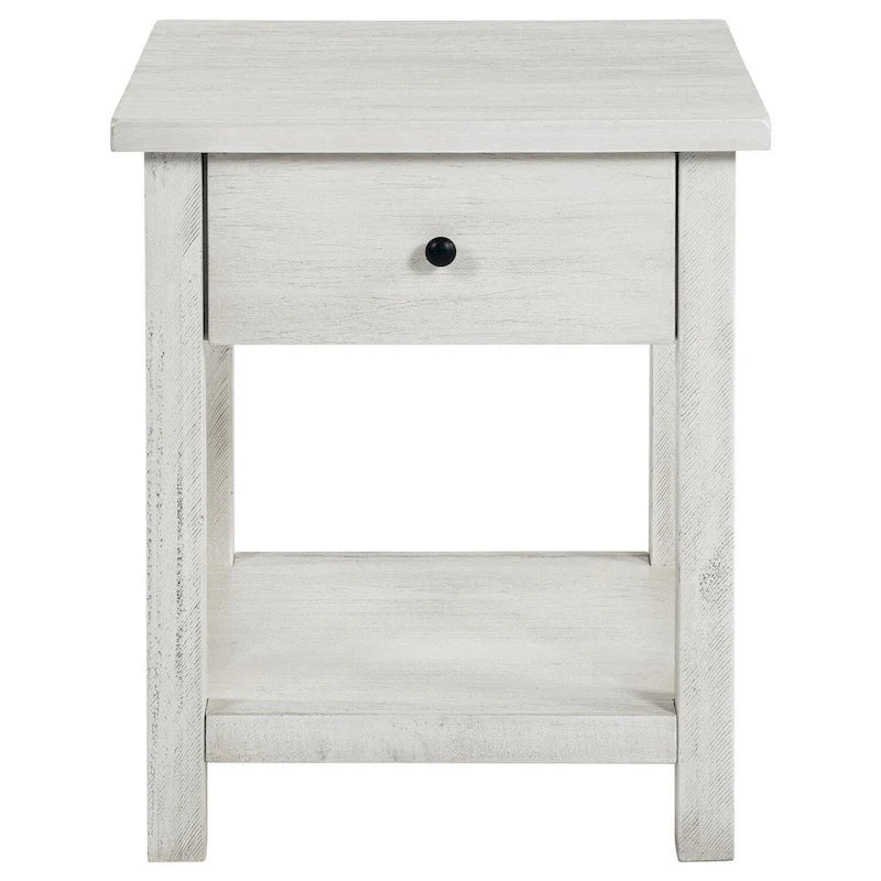 Table d'appoint, 1 tiroir, bois blanc vieilli, carrée