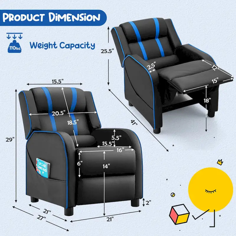 Fauteuil inclinable pour enfants en cuir ergonomique avec repose-pieds