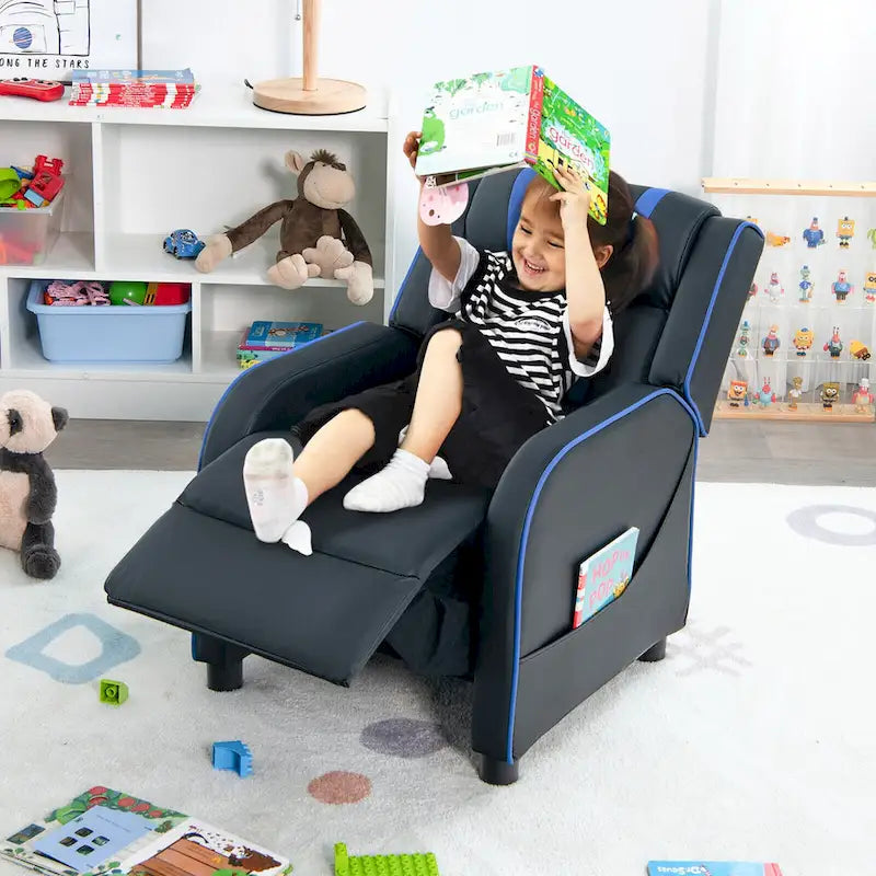 Fauteuil inclinable pour enfants en cuir ergonomique avec repose-pieds