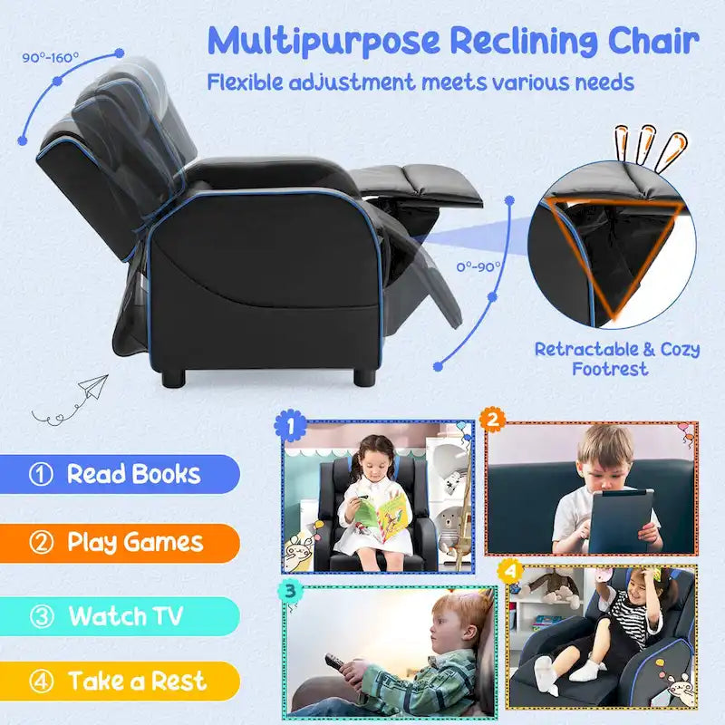 Fauteuil inclinable pour enfants en cuir ergonomique avec repose-pieds