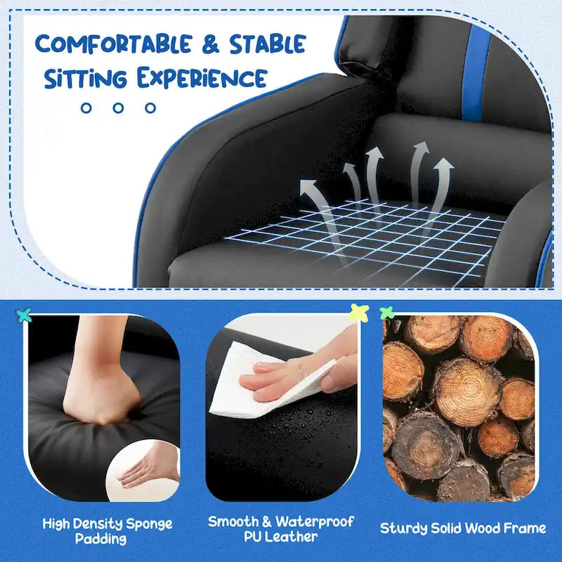 Fauteuil inclinable pour enfants en cuir ergonomique avec repose-pieds