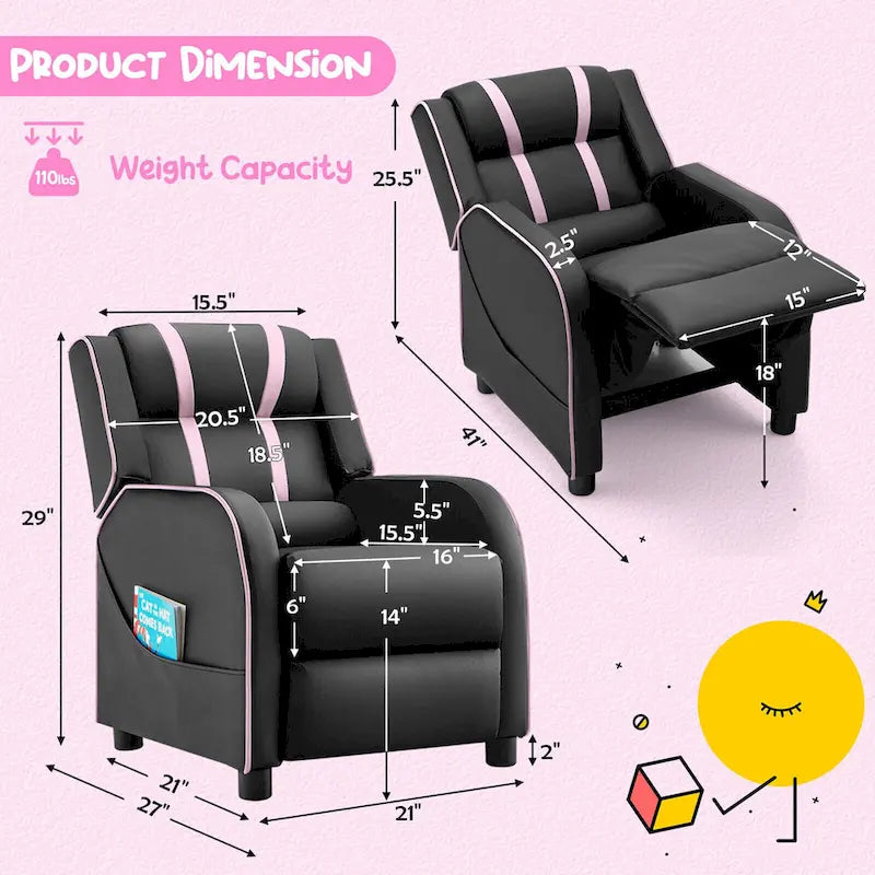 Fauteuil inclinable pour enfants en cuir ergonomique avec repose-pieds