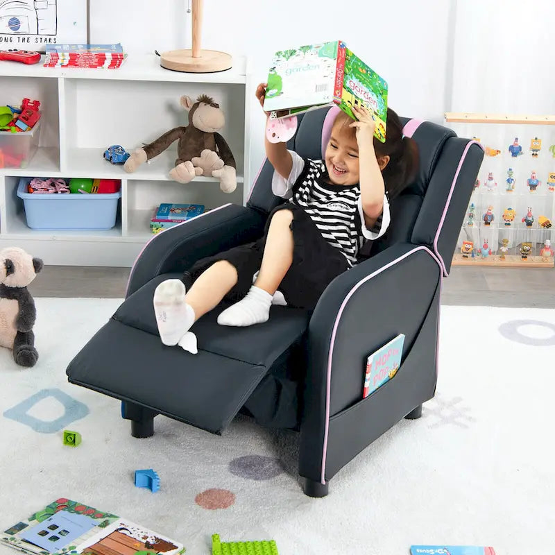 Fauteuil inclinable pour enfants en cuir ergonomique avec repose-pieds