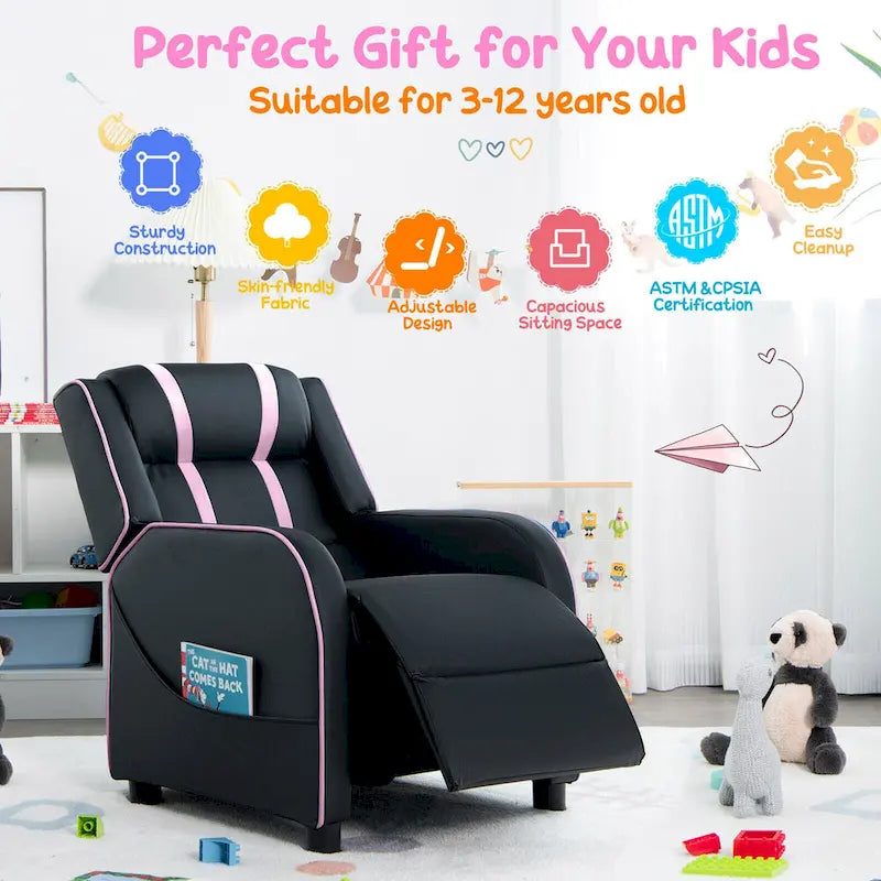 Fauteuil inclinable pour enfants en cuir ergonomique avec repose-pieds