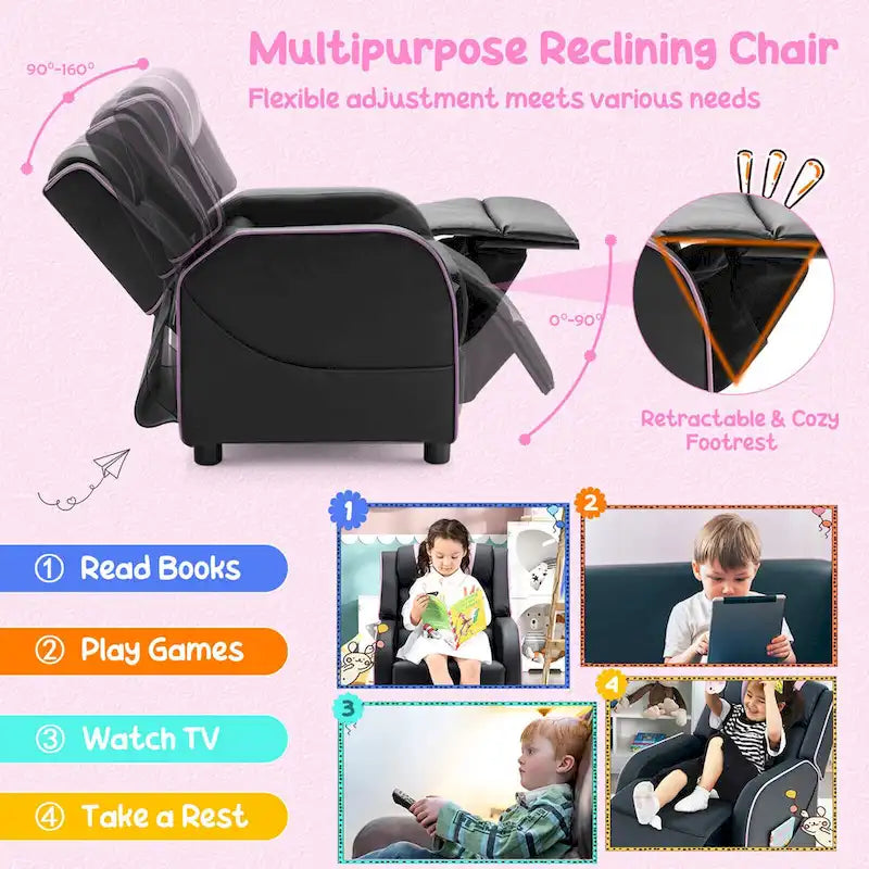 Fauteuil inclinable pour enfants en cuir ergonomique avec repose-pieds