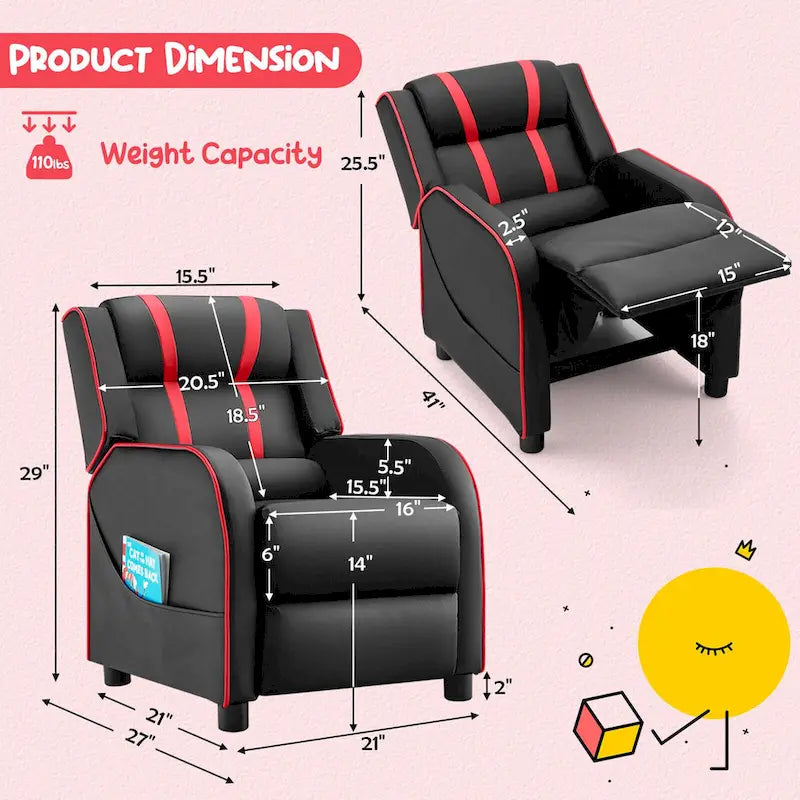 Fauteuil inclinable pour enfants en cuir ergonomique avec repose-pieds