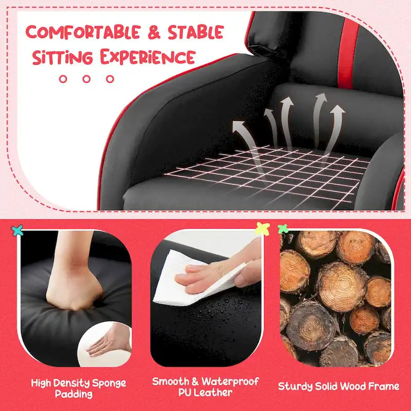 Fauteuil inclinable pour enfants en cuir ergonomique avec repose-pieds
