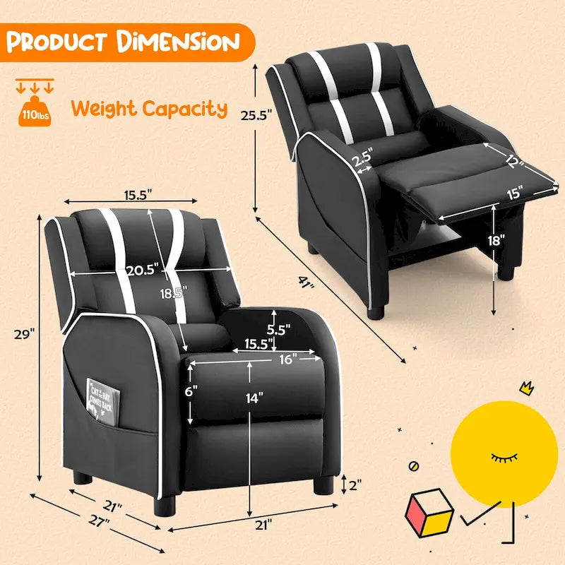 Fauteuil inclinable pour enfants en cuir ergonomique avec repose-pieds