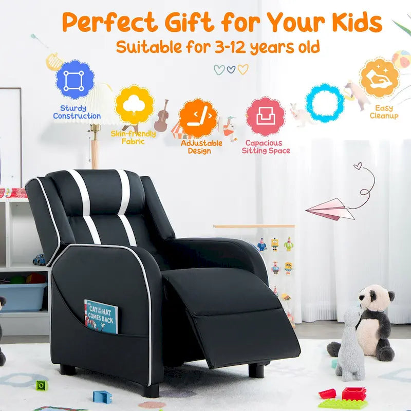 Fauteuil inclinable pour enfants en cuir ergonomique avec repose-pieds