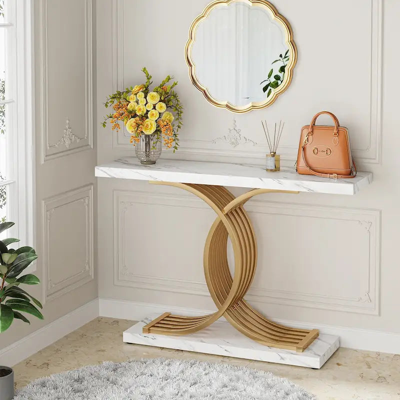 Console moderne, table d'entrée en faux marbre pour couloir