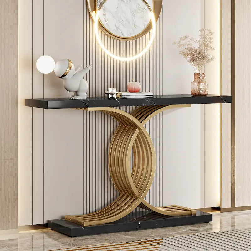 Console moderne, table d'entrée en faux marbre pour couloir