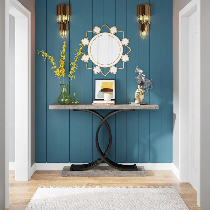 Console moderne, table d'entrée en faux marbre pour couloir
