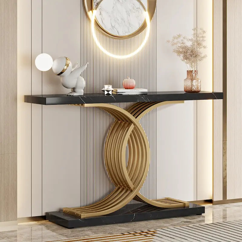 Console moderne, table d'entrée en faux marbre pour couloir
