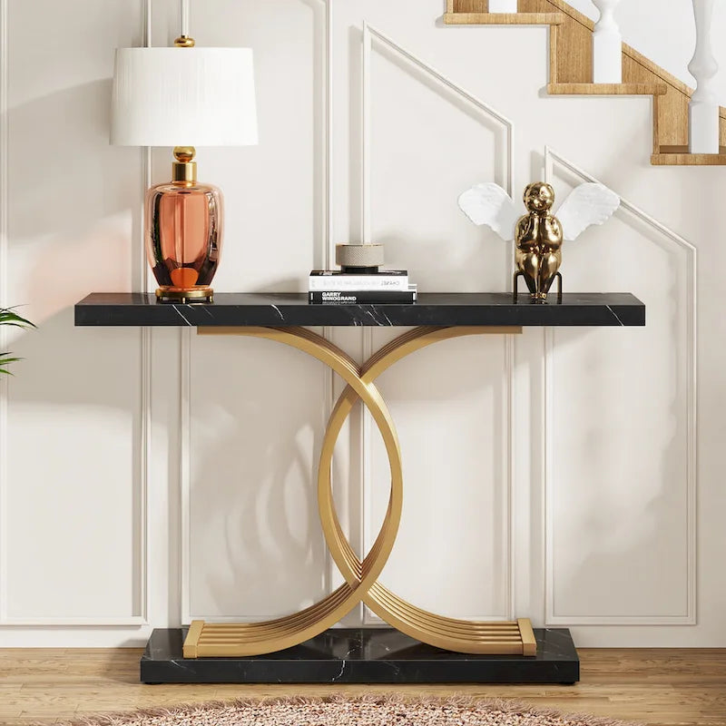 Console moderne, table d'entrée en faux marbre pour couloir
