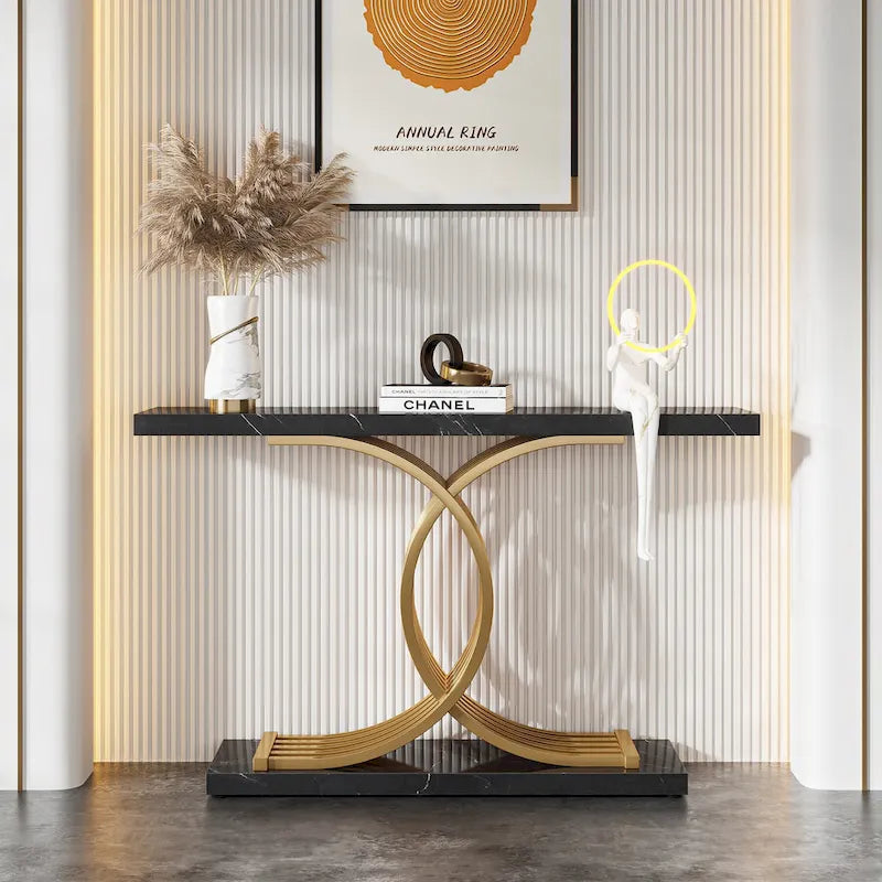 Console moderne, table d'entrée en faux marbre pour couloir