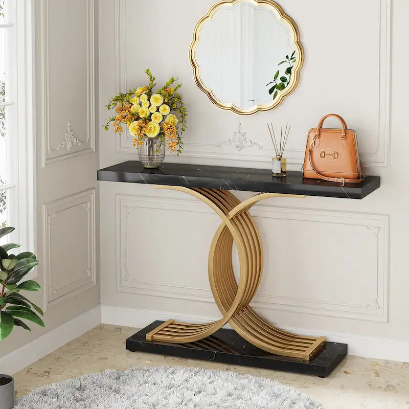 Console moderne, table d'entrée en faux marbre pour couloir