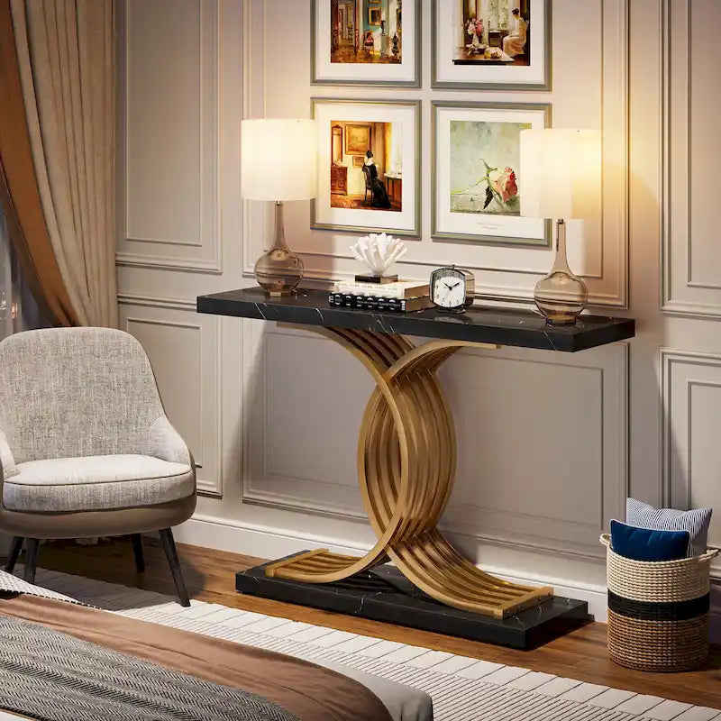 Console moderne, table d'entrée en faux marbre pour couloir
