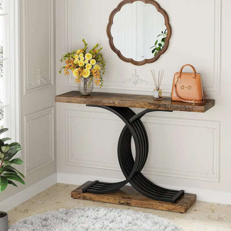 Console moderne, table d'entrée en faux marbre pour couloir