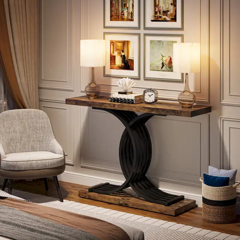 Console moderne, table d'entrée en faux marbre pour couloir