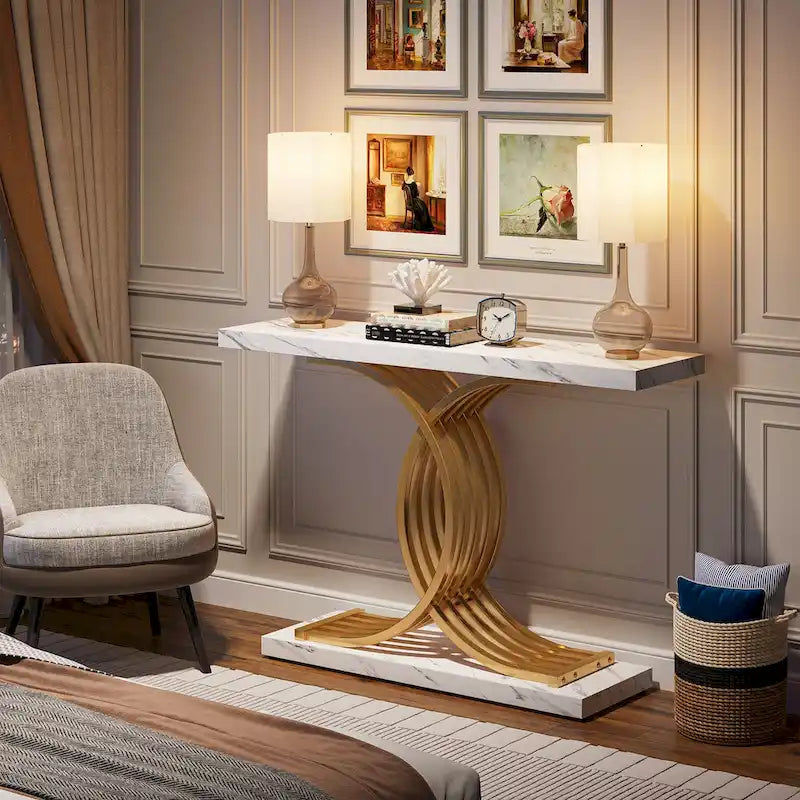 Console moderne, table d'entrée en faux marbre pour couloir