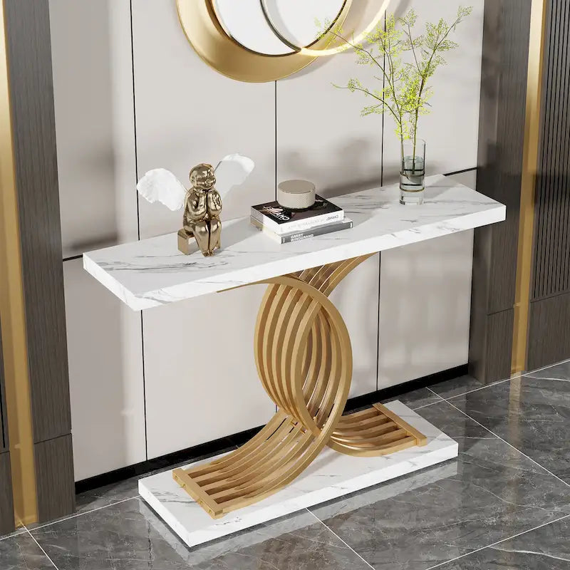 Console moderne, table d'entrée en faux marbre pour couloir