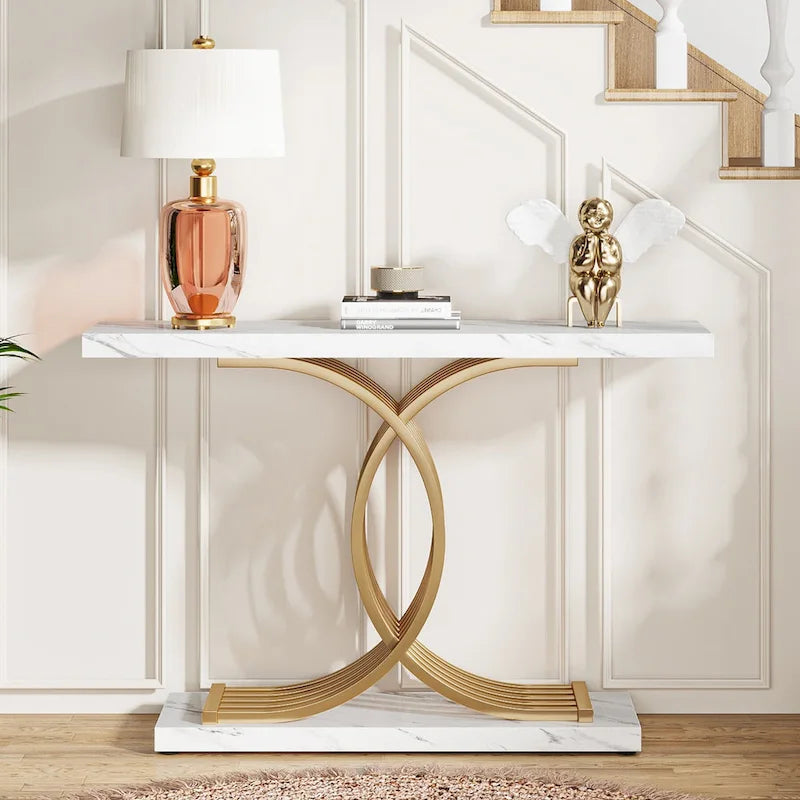 Console moderne, table d'entrée en faux marbre pour couloir