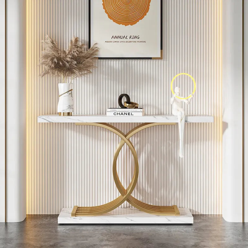 Console moderne, table d'entrée en faux marbre pour couloir