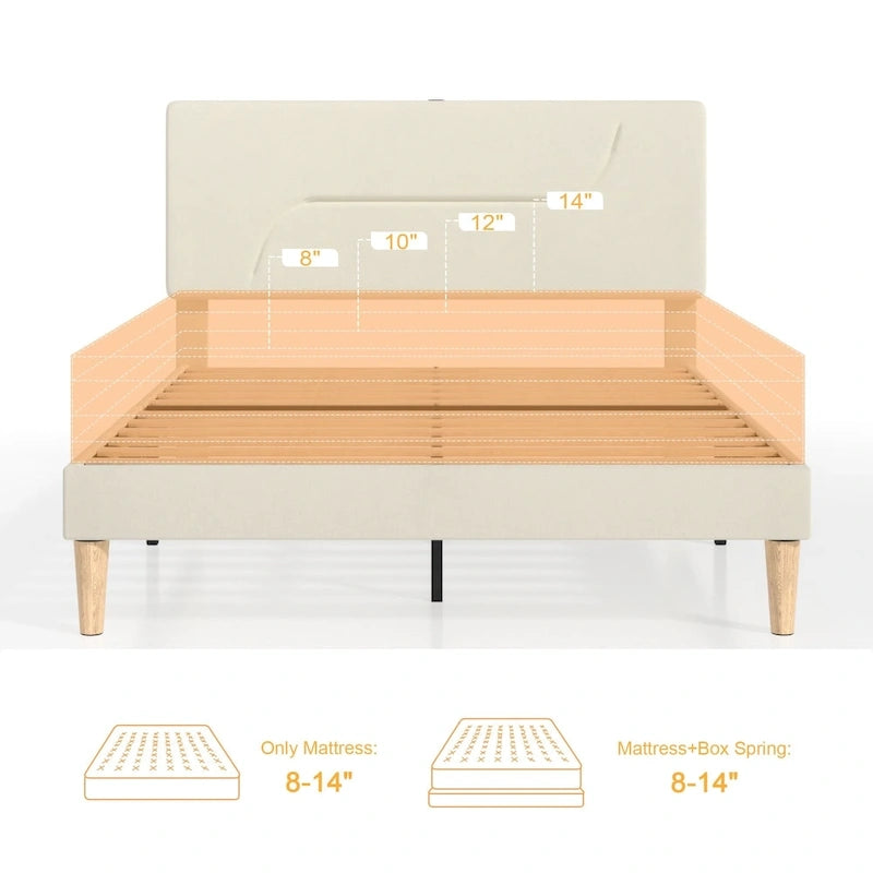 Cadre de lit plateforme avec stations de recharge et lumières LED