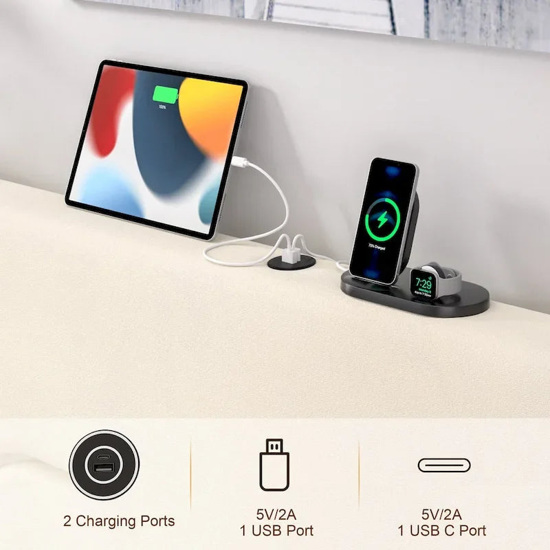 Cadre de lit plateforme avec stations de recharge et lumières LED