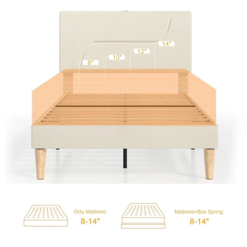 Cadre de lit plateforme avec stations de recharge et lumières LED