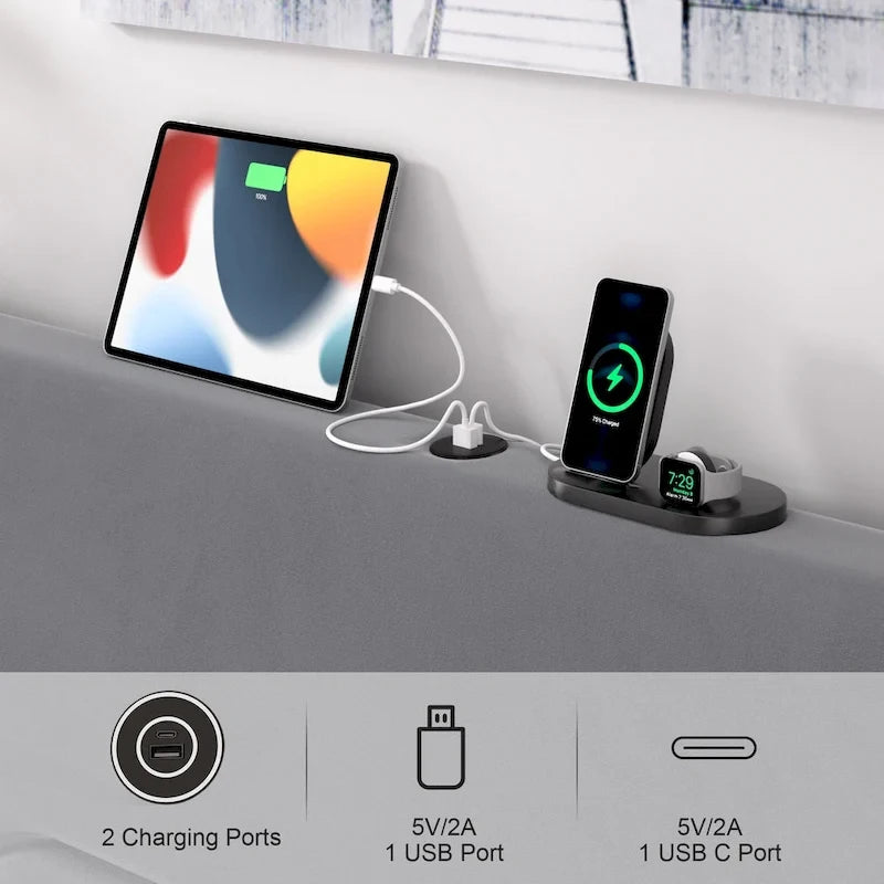 Cadre de lit plateforme avec stations de recharge et lumières LED