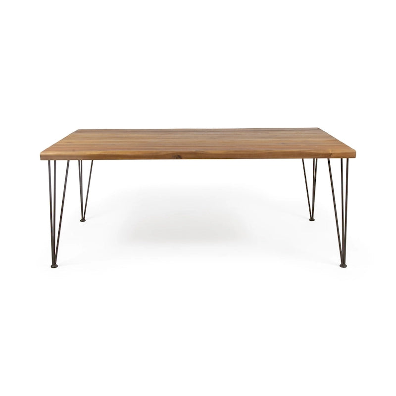 Table de salle à manger en bois d'acacia de 72 pouces - Finition teck + Métal rustique