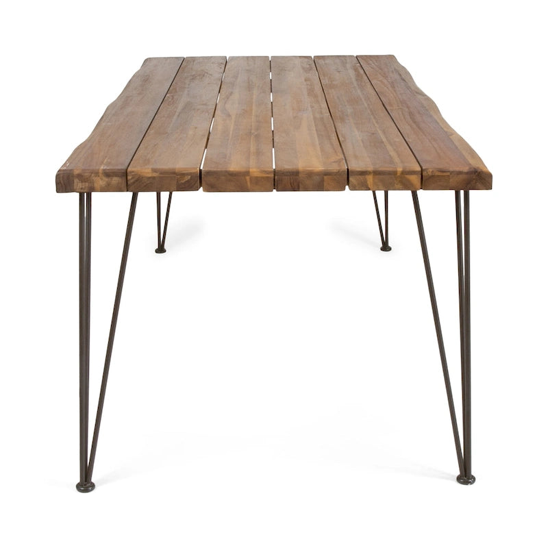 Table de salle à manger en bois d'acacia de 72 pouces - Finition teck + Métal rustique