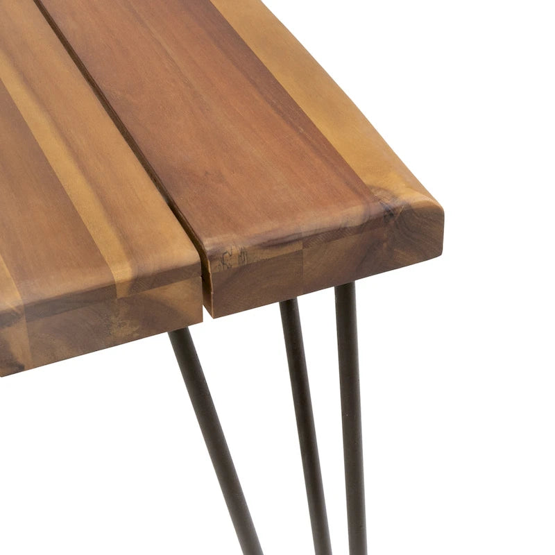 Table de salle à manger en bois d'acacia de 72 pouces - Finition teck + Métal rustique
