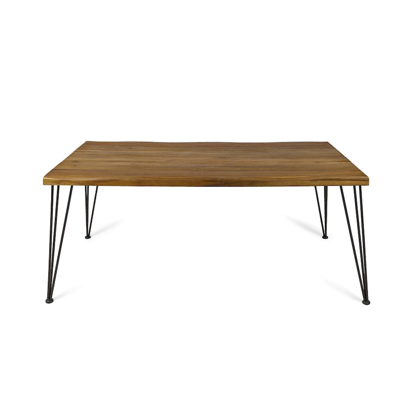 Table de salle à manger en bois d'acacia de 72 pouces - Finition teck + Métal rustique