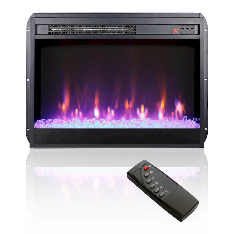 Meuble TV multimédia avec foyer électrique et lumières DEL colorées synchronisées – Chêne rustique foncé