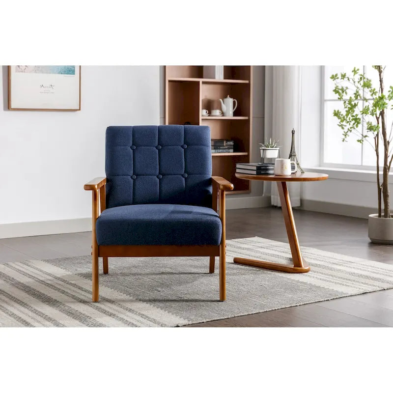 Fauteuil d'appoint décontracté avec accoudoirs et pieds en bois massif, pour le salon