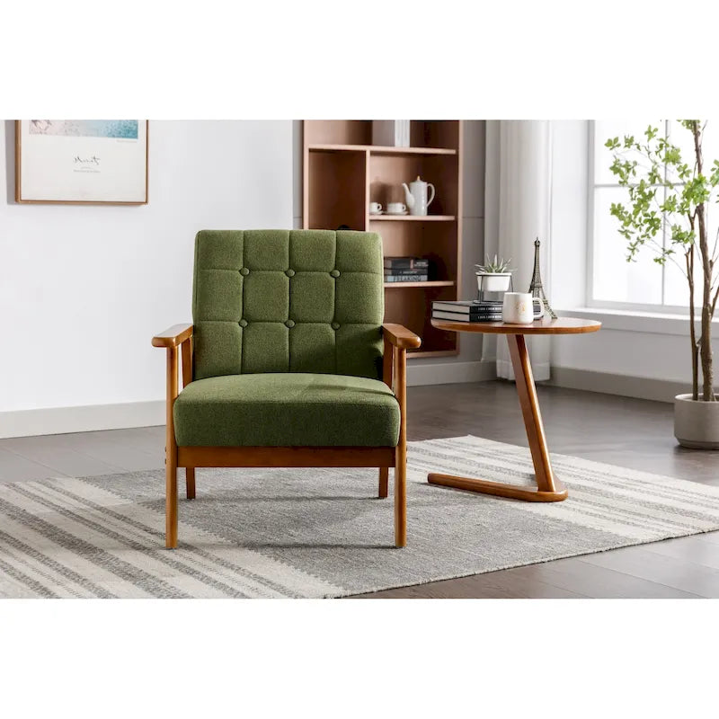 Fauteuil d'appoint décontracté avec accoudoirs et pieds en bois massif, pour le salon
