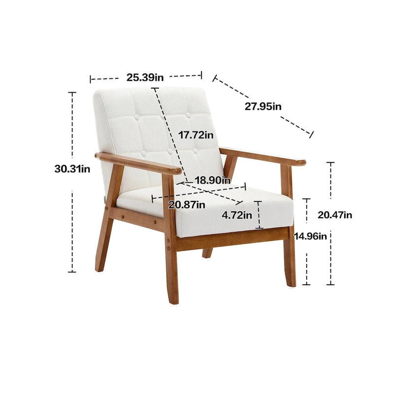 Fauteuil d'appoint décontracté avec accoudoirs et pieds en bois massif, pour le salon