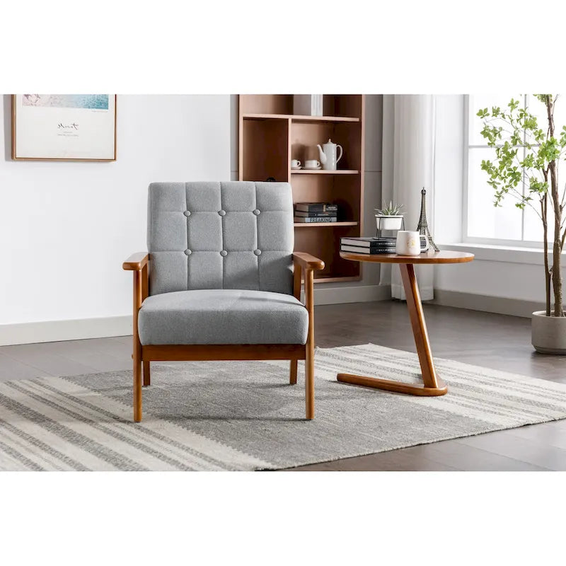Fauteuil d'appoint décontracté avec accoudoirs et pieds en bois massif, pour le salon