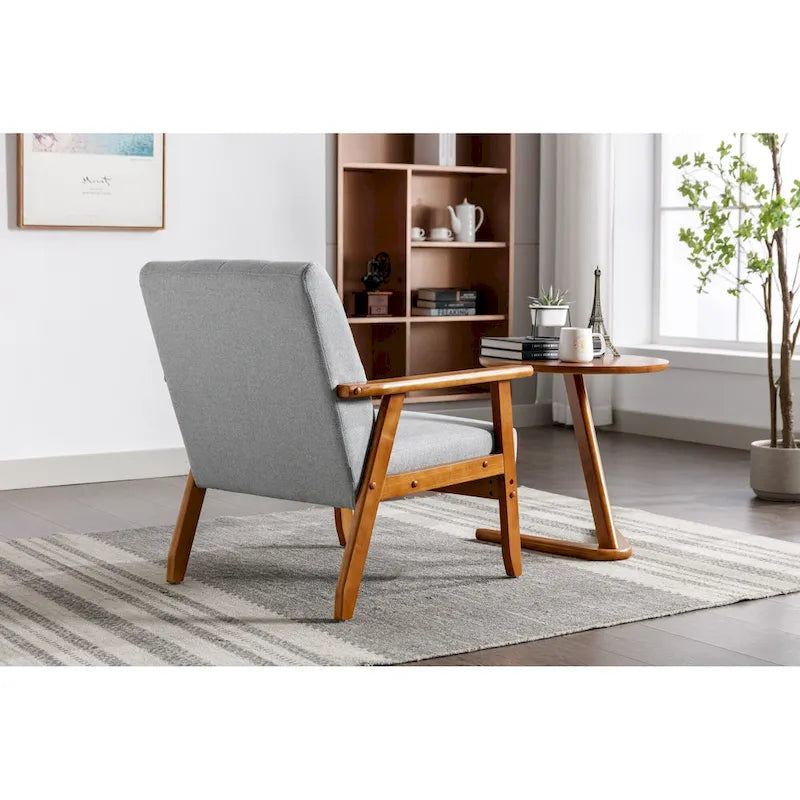 Fauteuil d'appoint décontracté avec accoudoirs et pieds en bois massif, pour le salon