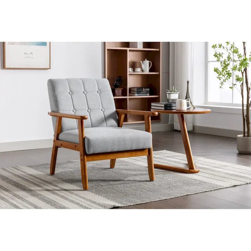 Fauteuil d'appoint décontracté avec accoudoirs et pieds en bois massif, pour le salon